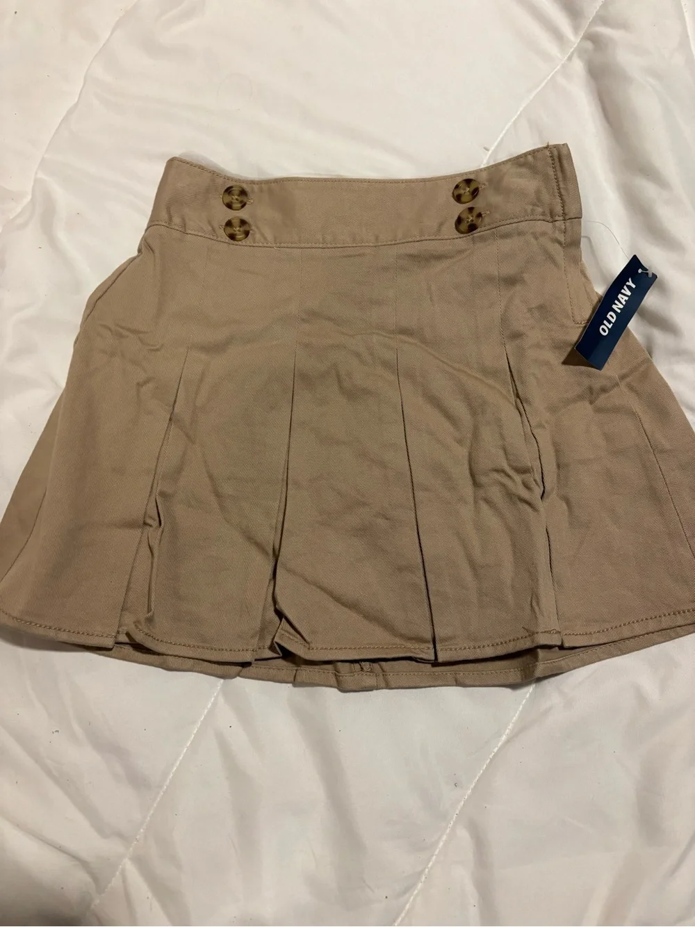 Old Navy Tan Pleated Girls' Skirt with Button Accents size XS